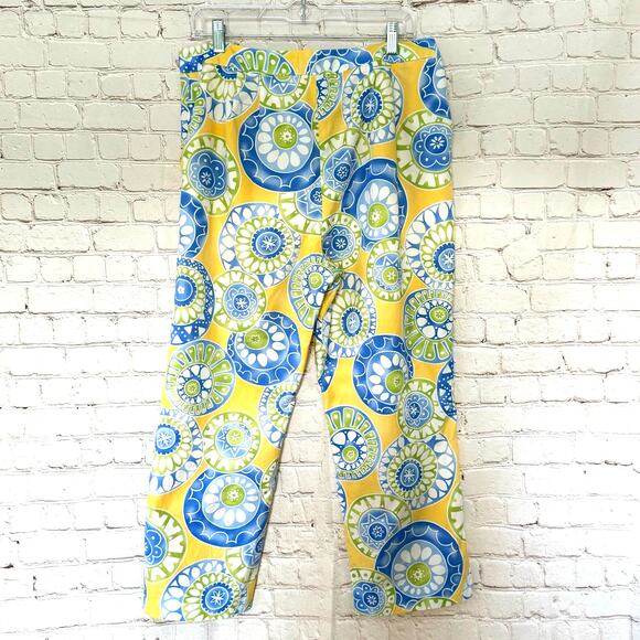 VTG Talbots Wms 14 Yellow Blue Cropped Pants High Rise Artsy Dopamine Dressing - Picture 2 of 9